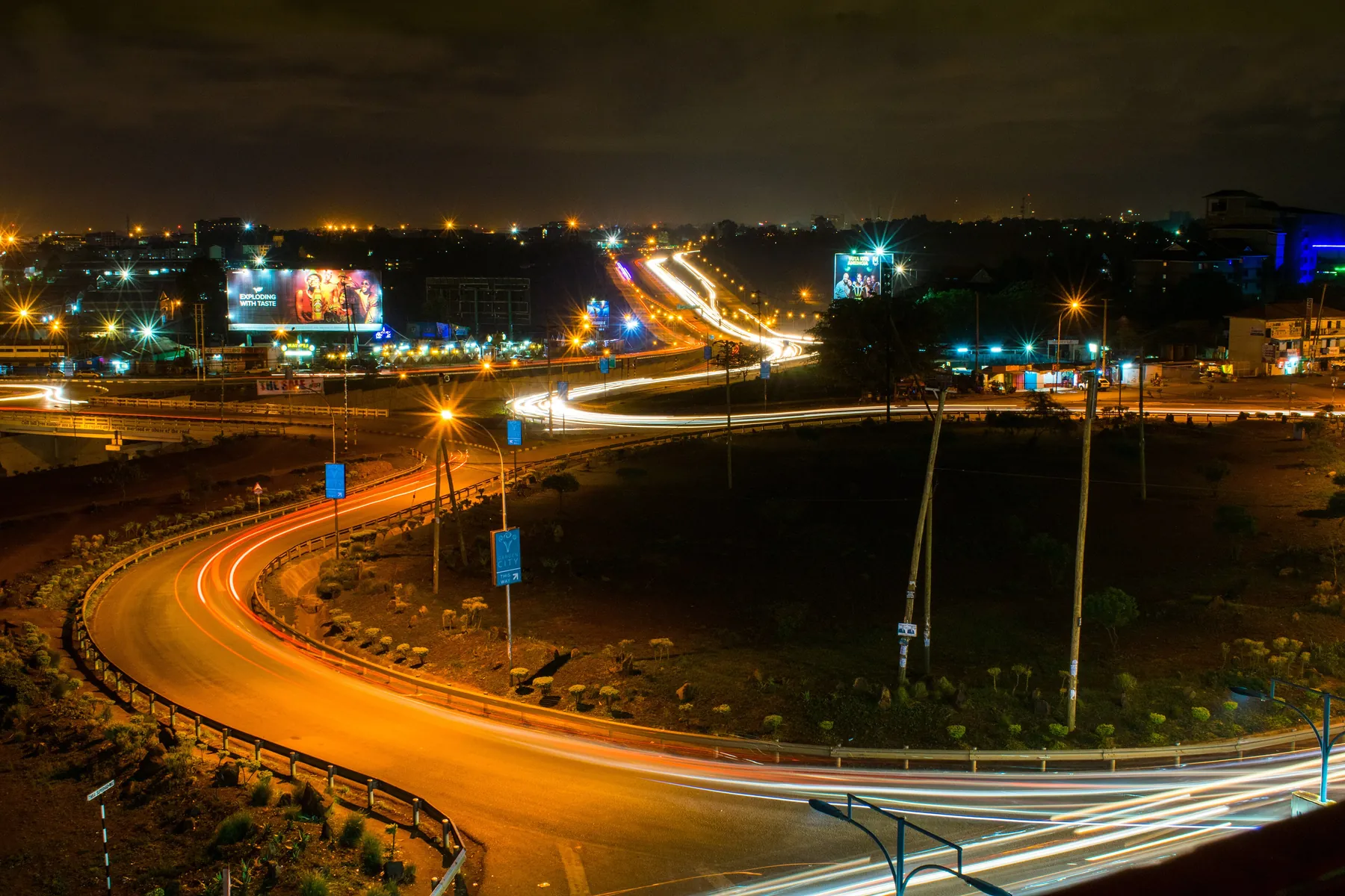 Interchange on the Thika Superhighway in Nairobi at night